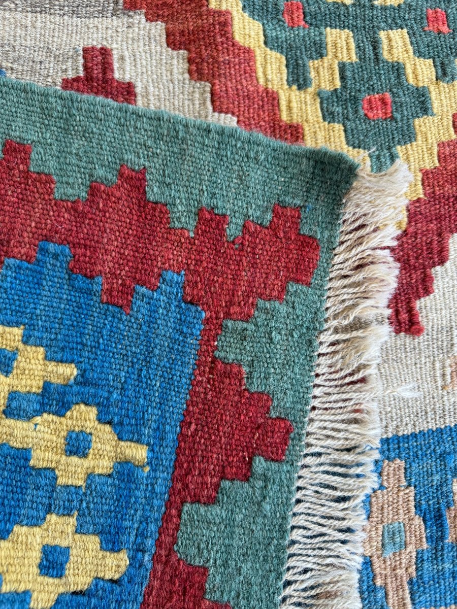 Qashqai Kilim — Sarasar Design in Sky Blue & Saffron | 5'2" × 6'8"