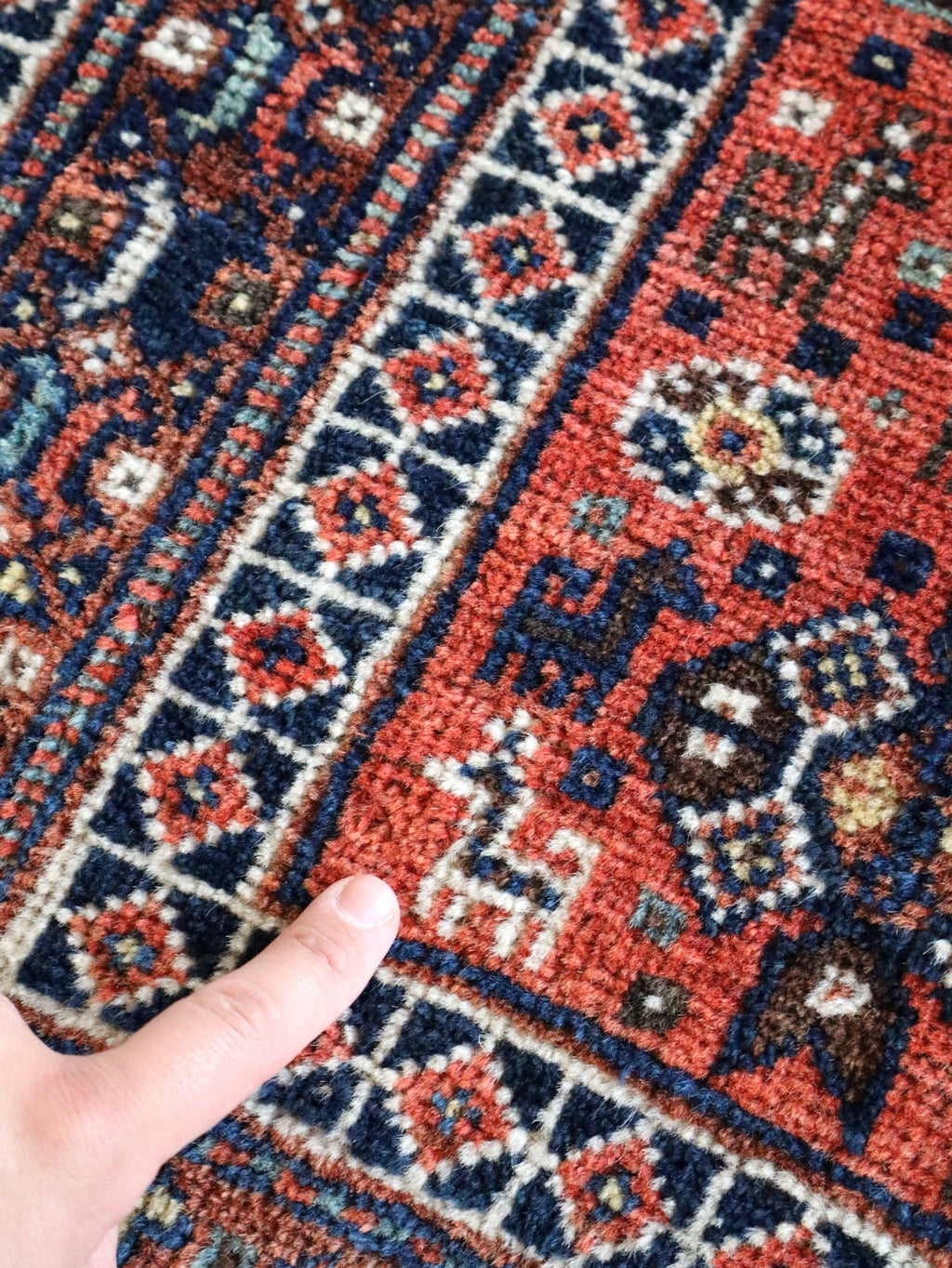 Qashqai Rug — Indigo Field & Jewel-Tone Diamonds | 4' × 5'1"