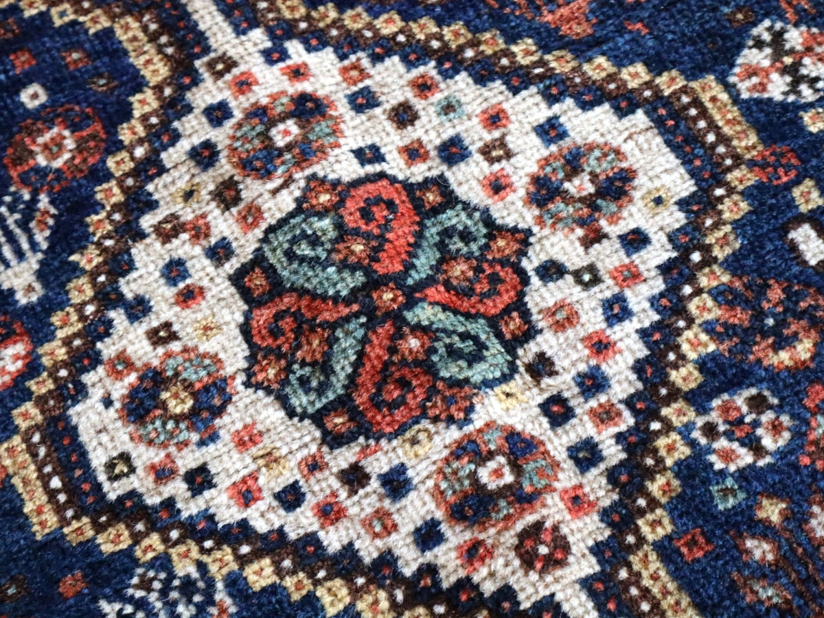 Qashqai Rug — Indigo Field & Jewel-Tone Diamonds | 4' × 5'1"