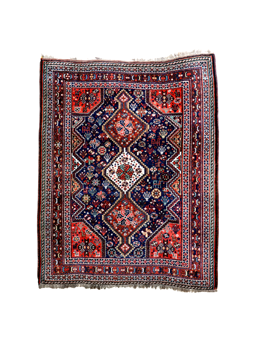 Qashqai Rug — Indigo Field & Jewel-Tone Diamonds | 4' × 5'1"