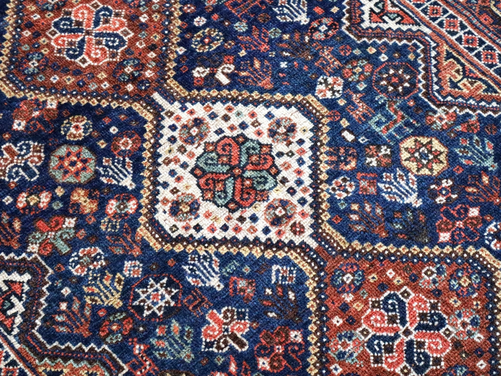 Qashqai Rug — Indigo Field & Jewel-Tone Diamonds | 4' × 5'1"