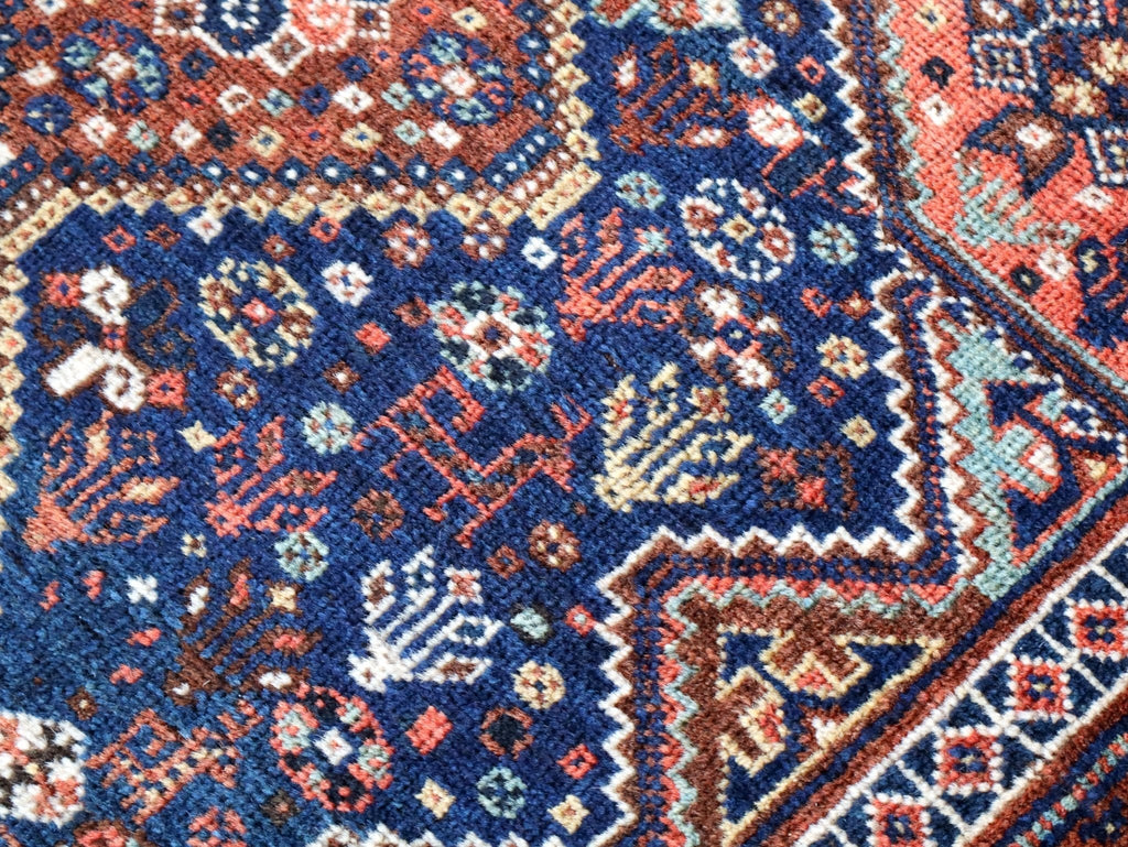 Qashqai Rug — Indigo Field & Jewel-Tone Diamonds | 4' × 5'1"