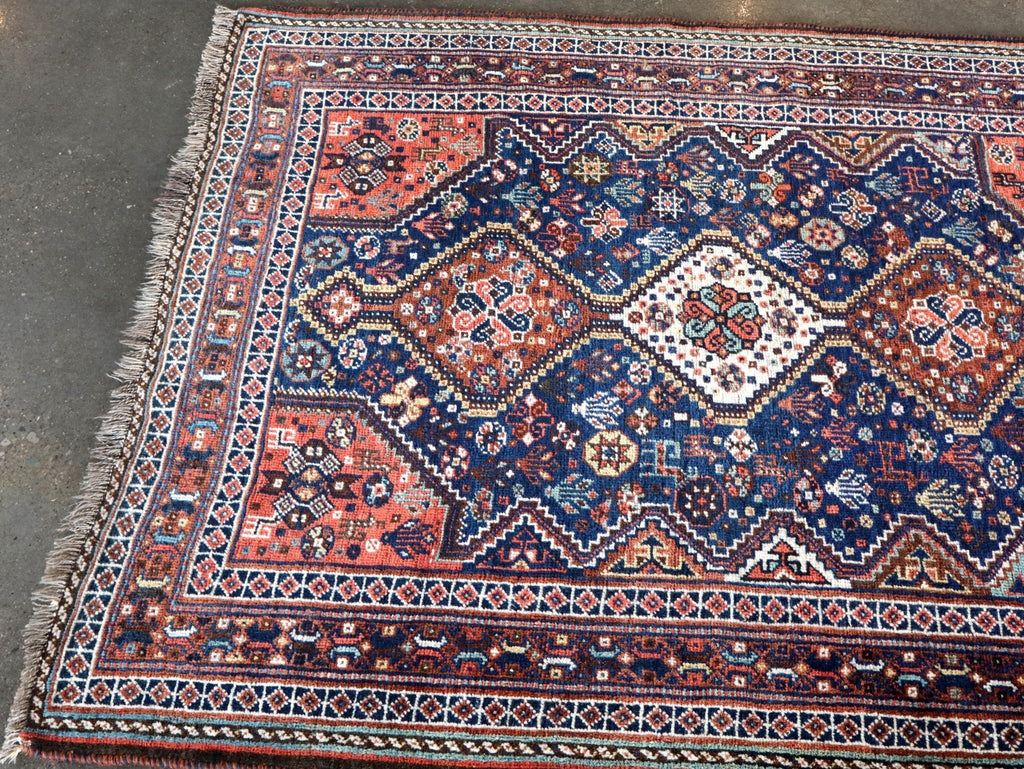 Qashqai Rug — Indigo Field & Jewel-Tone Diamonds | 4' × 5'1"