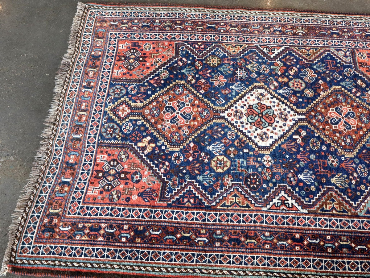 Qashqai Rug — Indigo Field & Jewel-Tone Diamonds | 4' × 5'1"