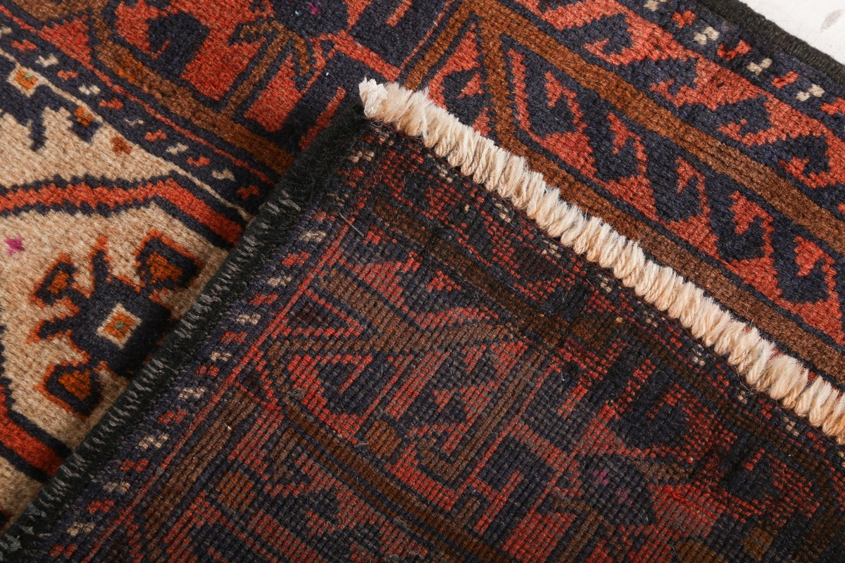 Quchan Kurdish Runner — Ivory Rosette Lattice & Rust Border | 2'10" × 6'9"
