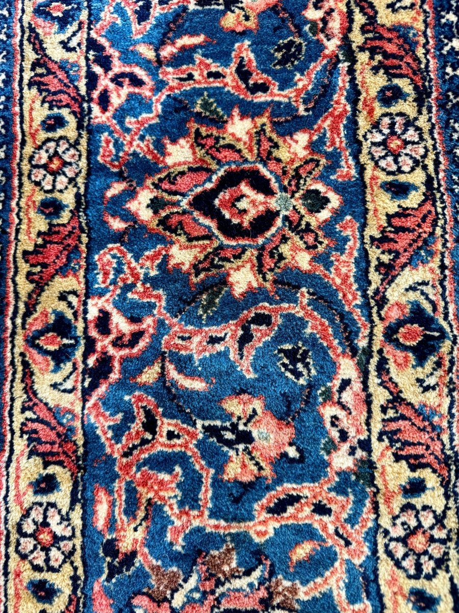 Persian Sarouk Rug — Coral Florals & Sapphire Border | 6'7" × 10'2"