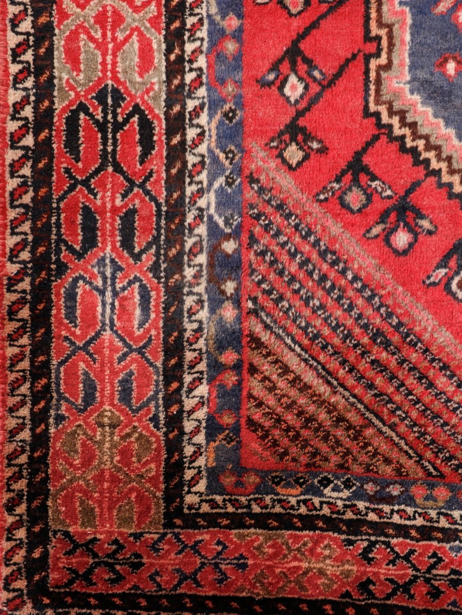 Persian Shahr-e Babak Rug — Ruby & Indigo Geometric Medallion | 5'5" × 7'3"