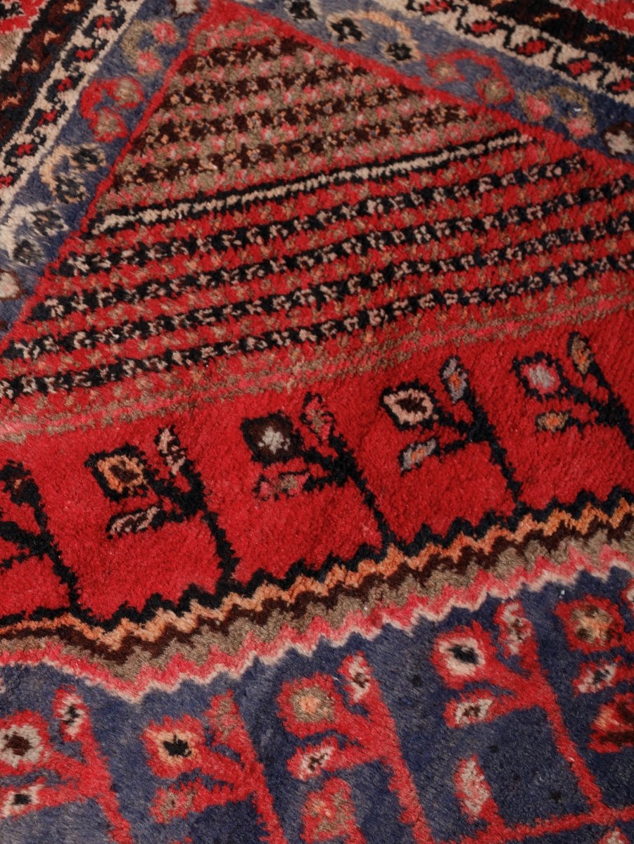 Persian Shahr-e Babak Rug — Ruby & Indigo Geometric Medallion | 5'5" × 7'3"