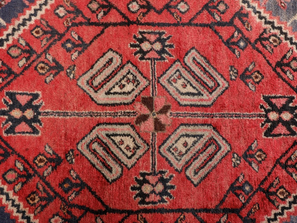 Persian Shahr-e Babak Rug — Ruby & Indigo Geometric Medallion | 5'5" × 7'3"