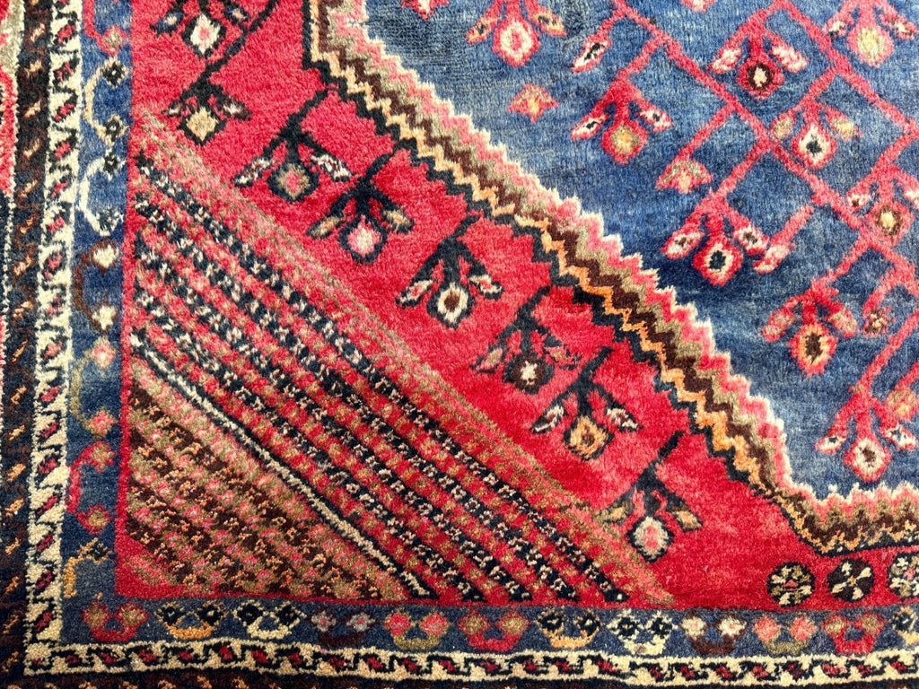Persian Shahr-e Babak Rug — Ruby & Indigo Geometric Medallion | 5'5" × 7'3"