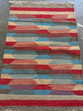 Shiraz Kilim — Afshan Lozi in Sky Blue & Ruby | 3' × 4'6"