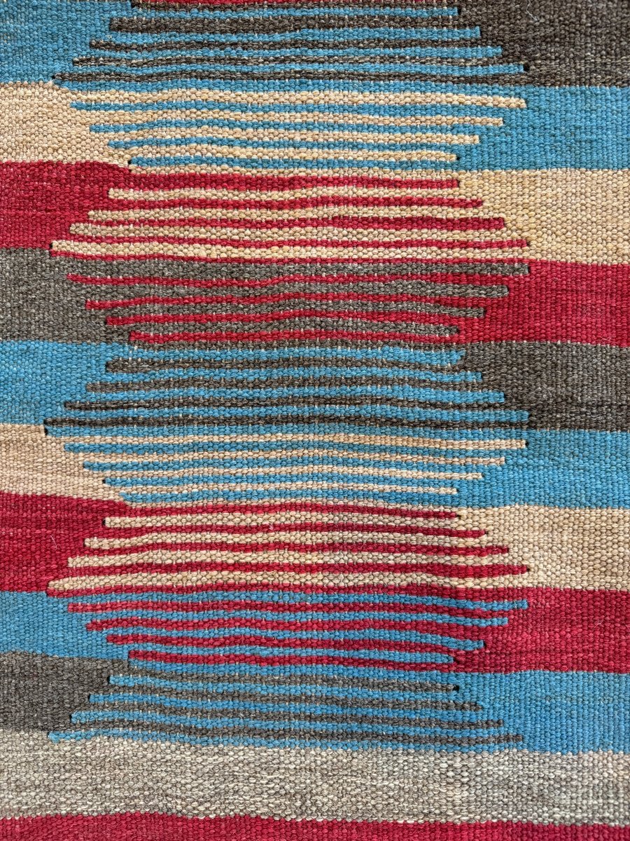 Shiraz Kilim — Afshan Lozi in Sky Blue & Ruby | 3' × 4'6"