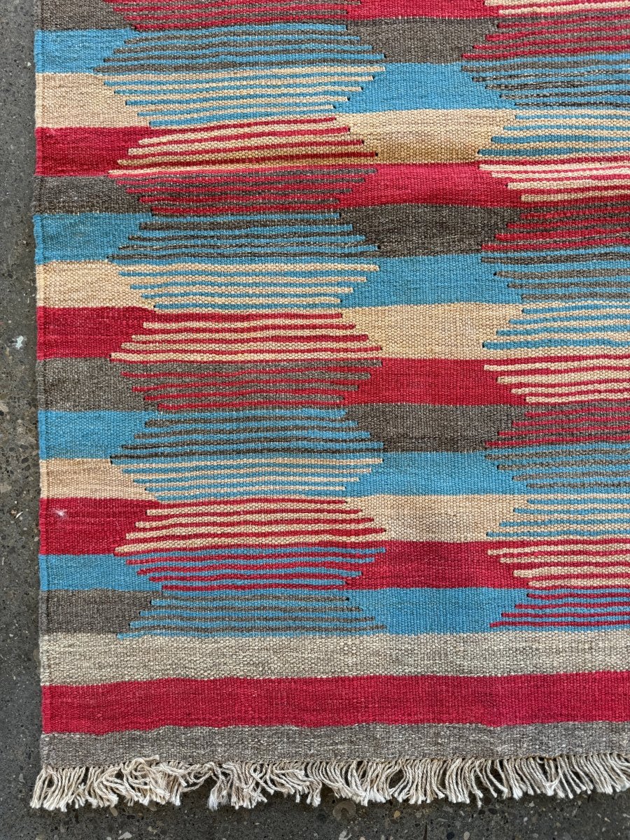 Shiraz Kilim — Afshan Lozi in Sky Blue & Ruby | 3' × 4'6"