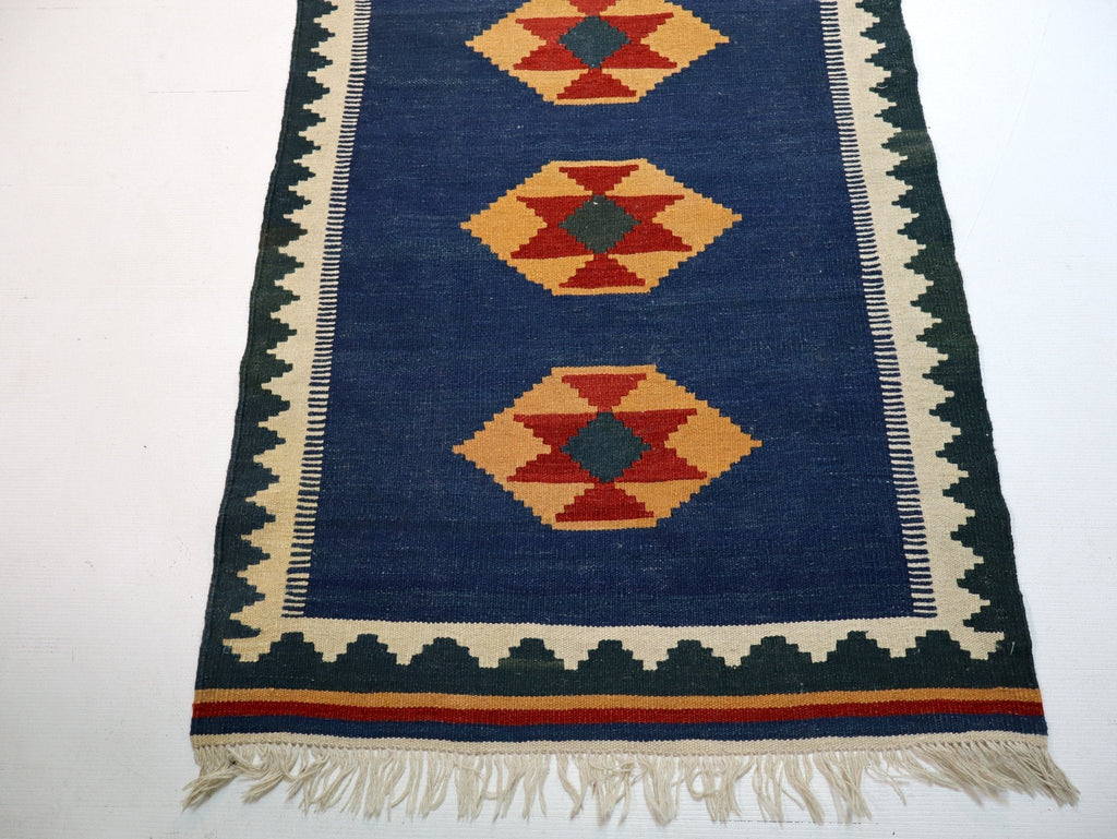 Shiraz Kilim Runner — Golden Stars on Indigo | 2'8" × 9'7"