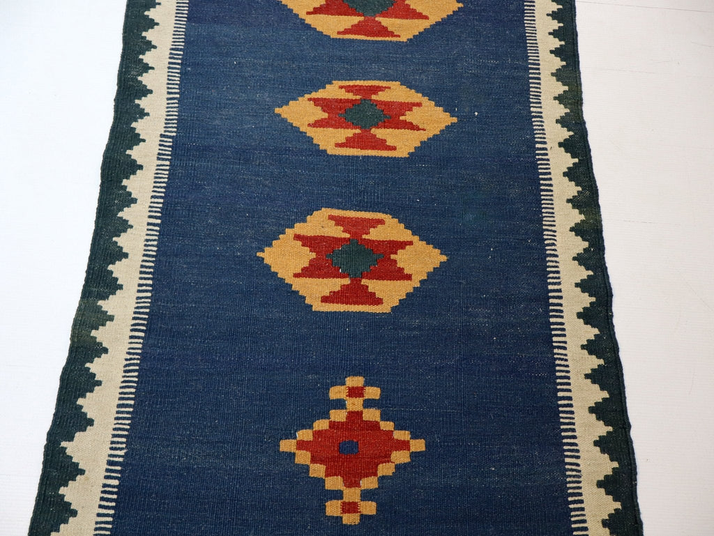 Shiraz Kilim Runner — Golden Stars on Indigo | 2'8" × 9'7"