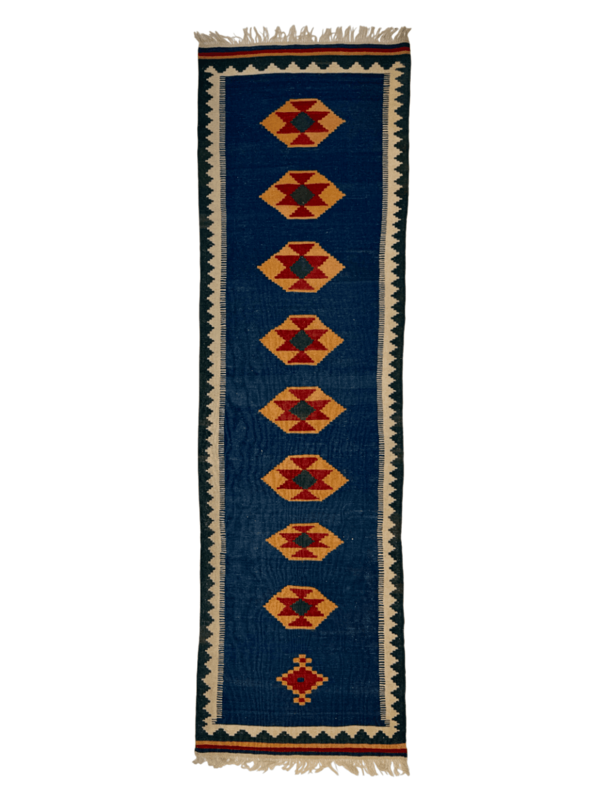 Shiraz Kilim Runner — Golden Stars on Indigo | 2'8" × 9'7"