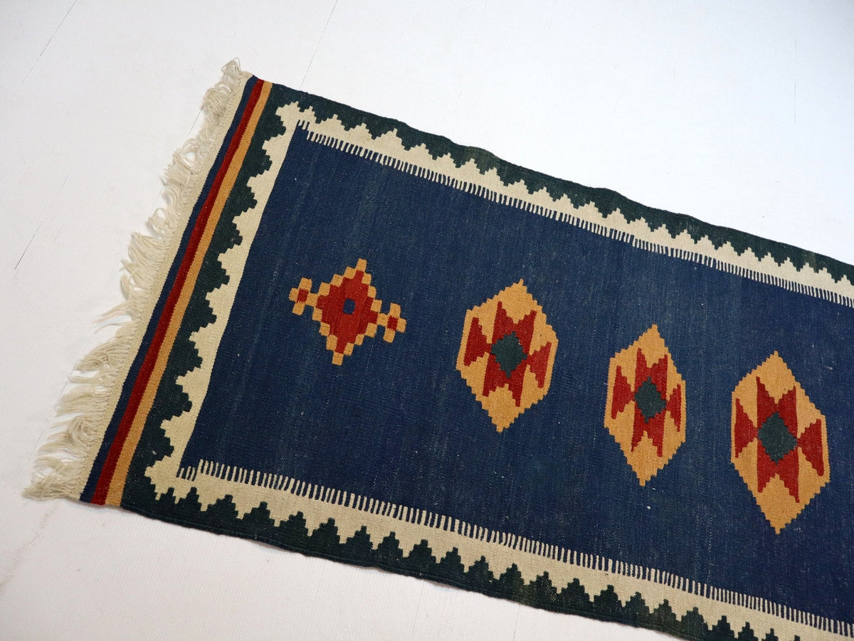 Shiraz Kilim Runner — Golden Stars on Indigo | 2'8" × 9'7"