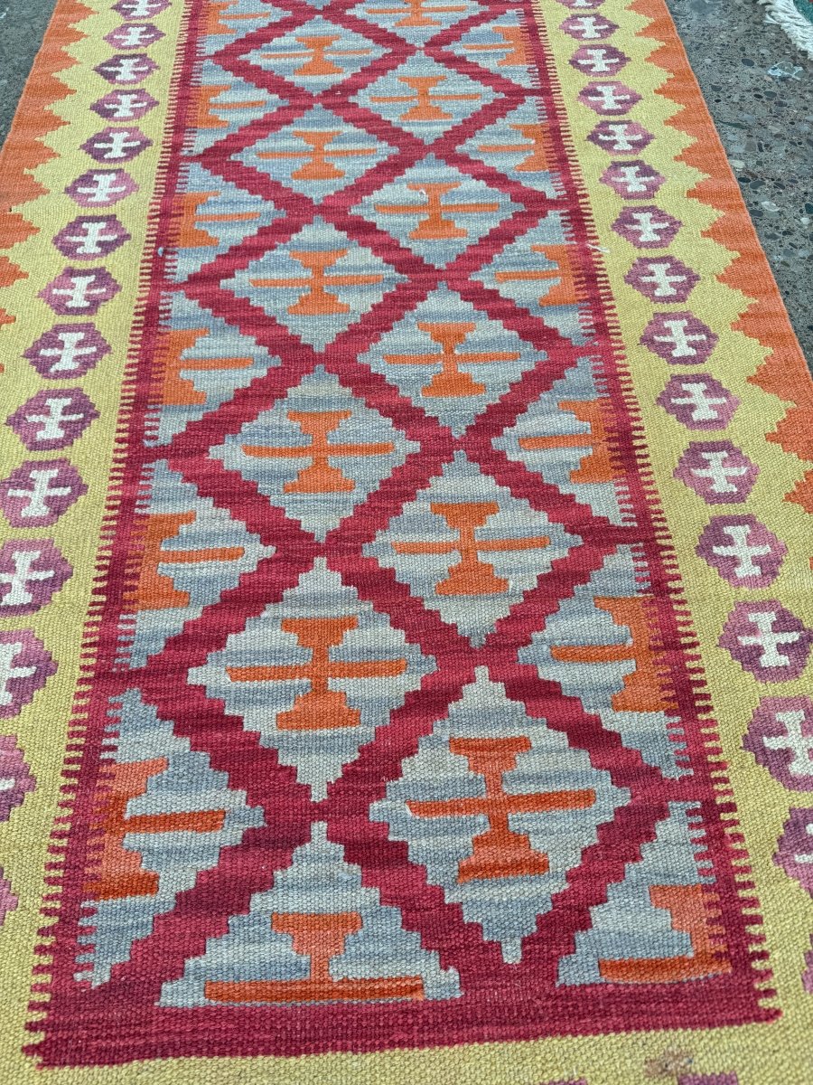 Shiraz Kilim Runner — Saffron Toranj Setare Design | 2'9" × 6'5"
