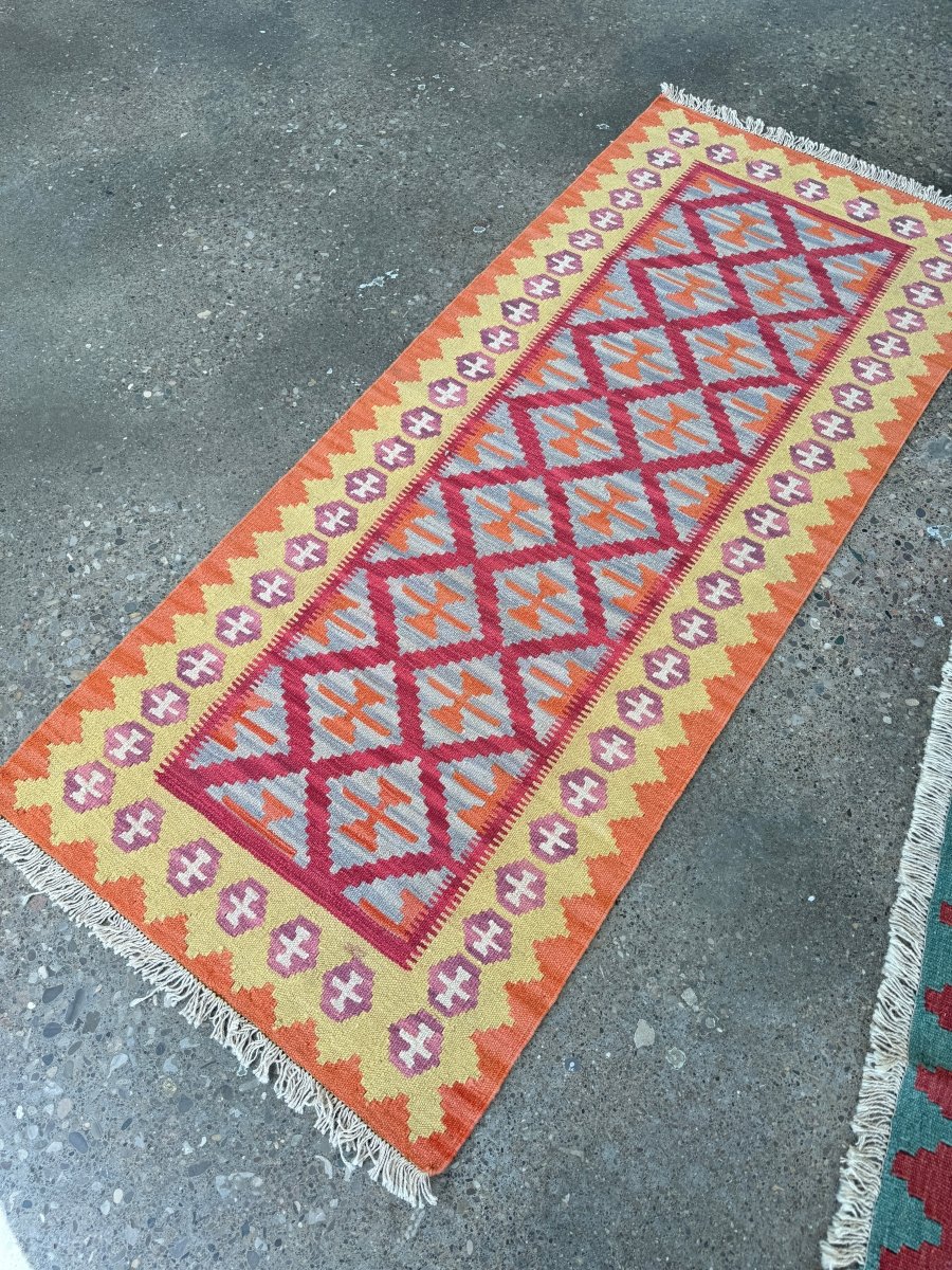 Shiraz Kilim Runner — Saffron Toranj Setare Design | 2'9" × 6'5"