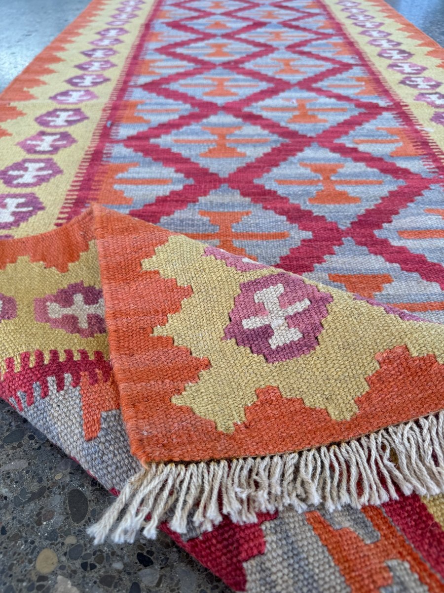 Shiraz Kilim Runner — Saffron Toranj Setare Design | 2'9" × 6'5"