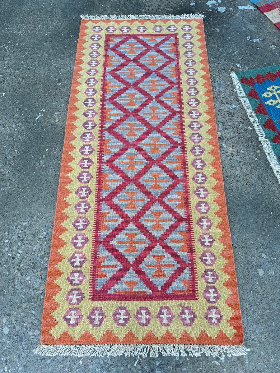 Shiraz Kilim Runner — Saffron Toranj Setare Design | 2'9" × 6'5"