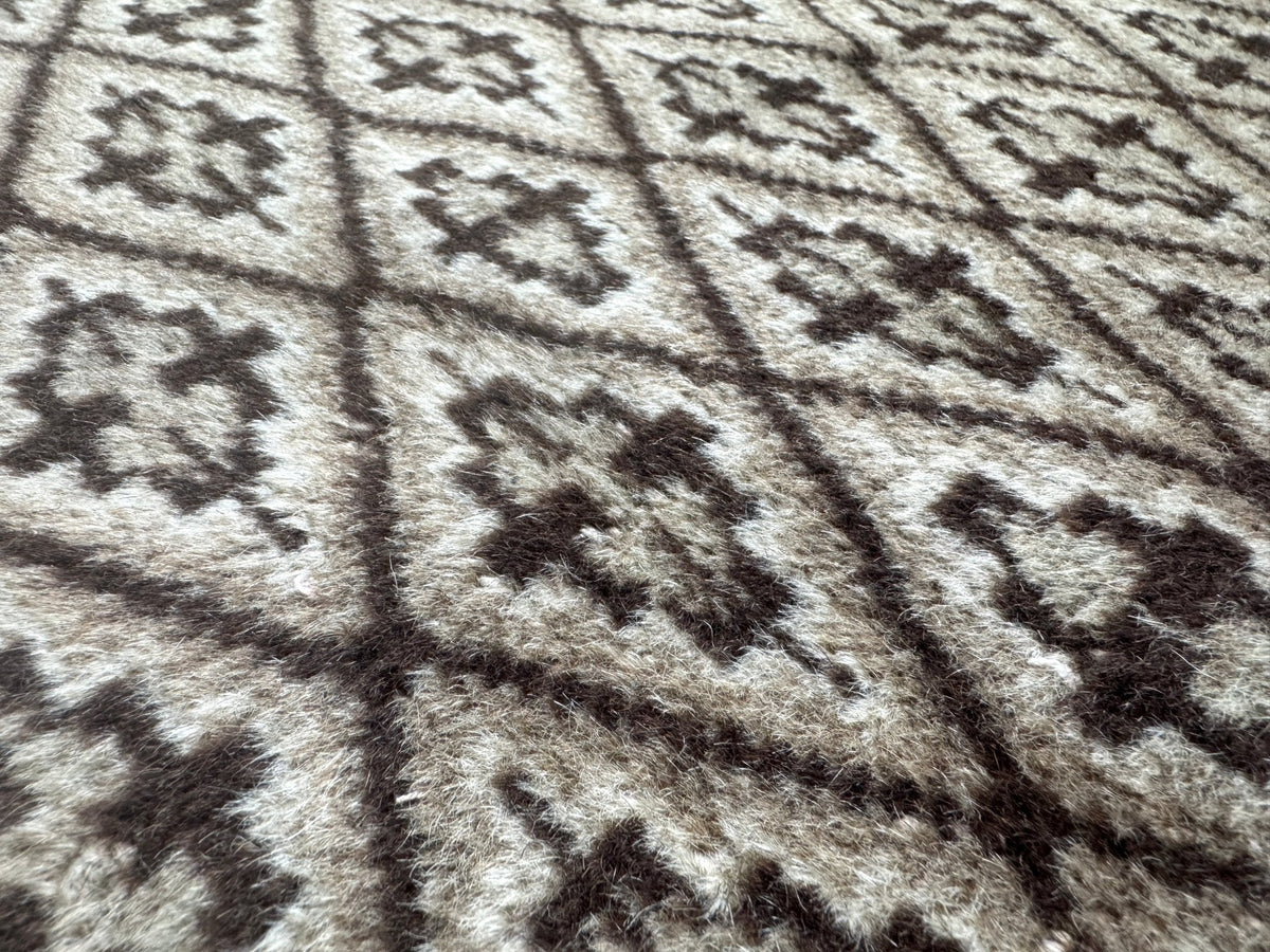 Persian Turkmen Rug — Ivory & Espresso Diamond Lattice | 3'3" × 4'5"
