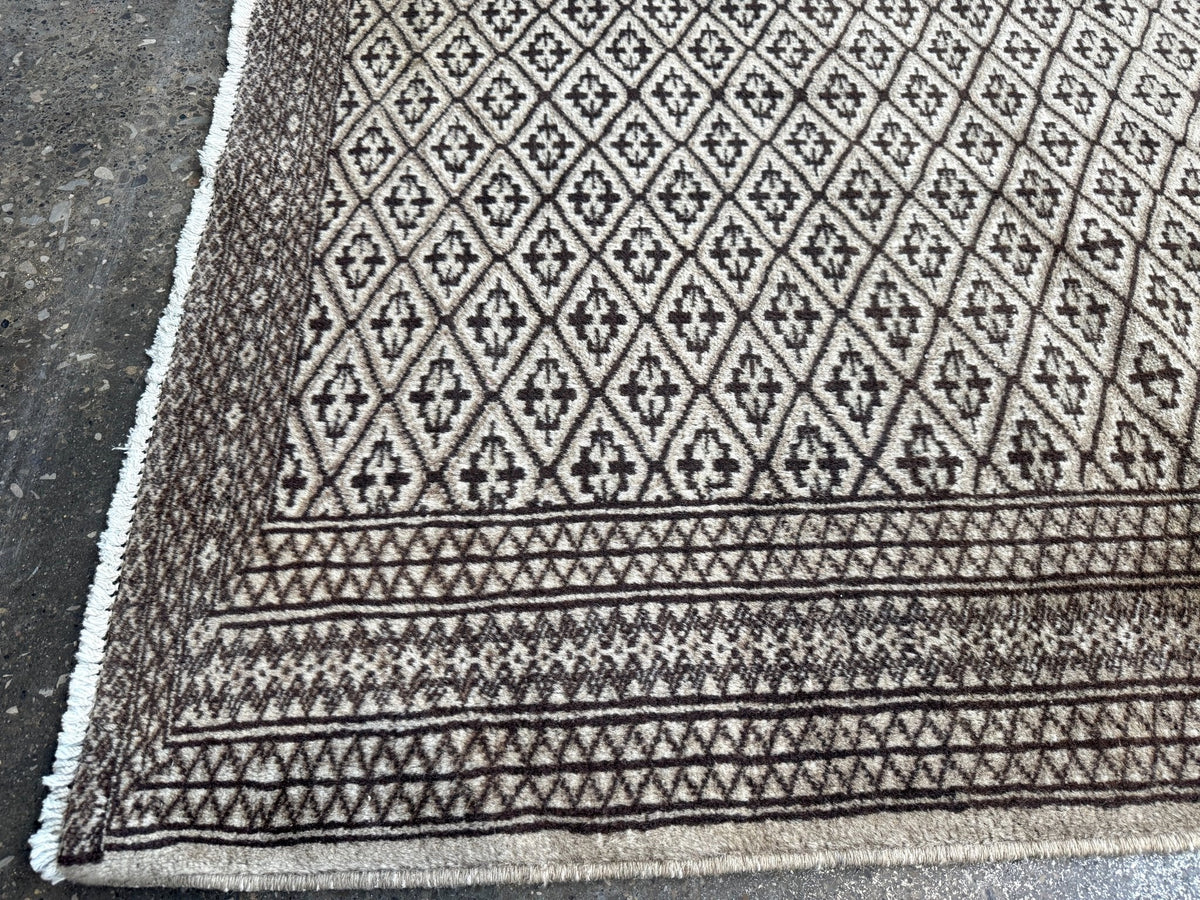 Persian Turkmen Rug — Ivory & Espresso Diamond Lattice | 3'3" × 4'5"