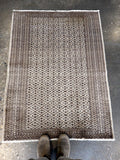 Persian Turkmen Rug — Ivory & Espresso Diamond Lattice | 3'3" × 4'5"
