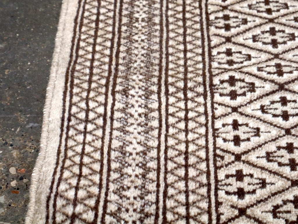 Persian Turkmen Rug — Ivory & Espresso Diamond Lattice | 3'3" × 4'5"