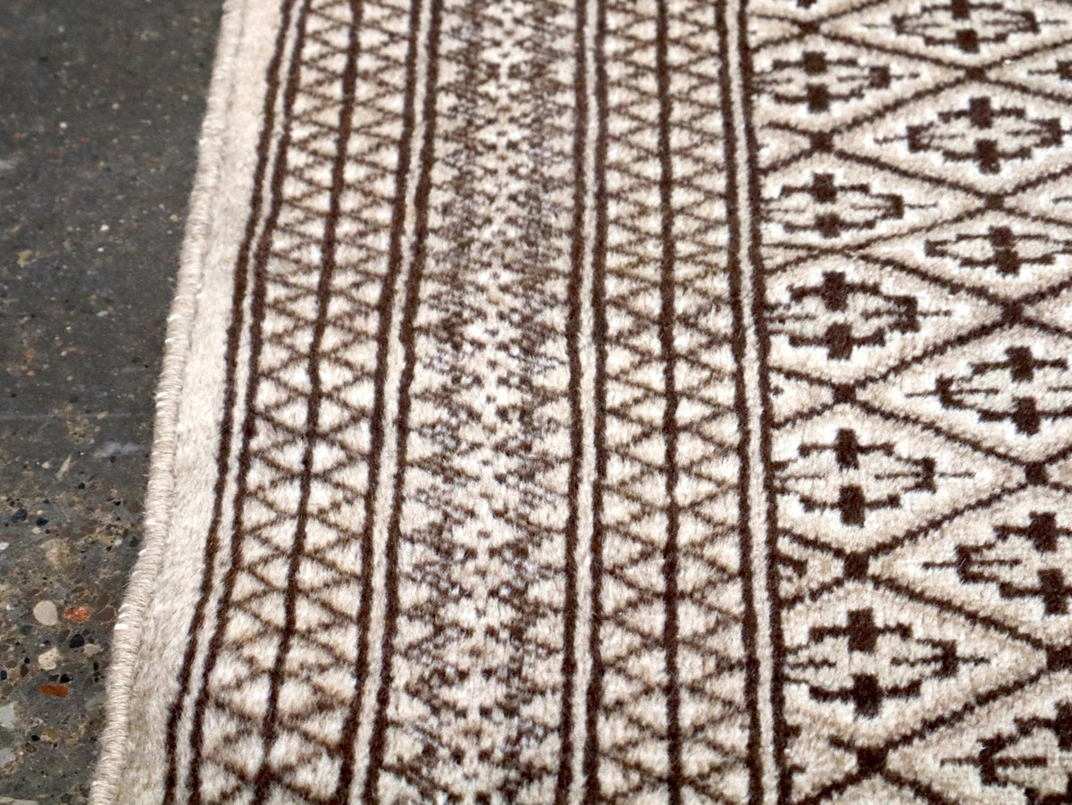 Persian Turkmen Rug — Ivory & Espresso Diamond Lattice | 3'3" × 4'5"