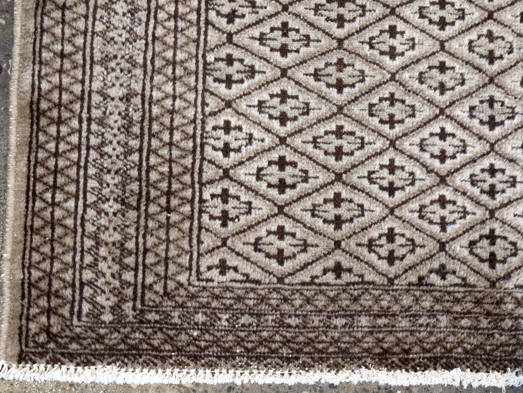 Persian Turkmen Rug — Ivory & Espresso Diamond Lattice | 3'3" × 4'5"