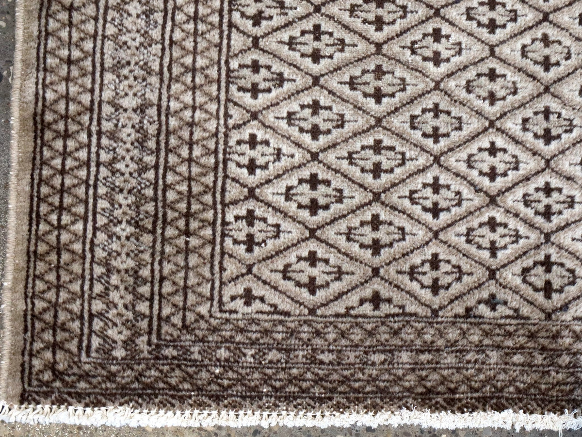 Persian Turkmen Rug — Ivory & Espresso Diamond Lattice | 3'3" × 4'5"