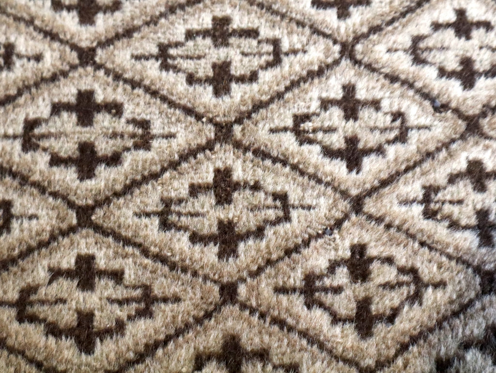 Persian Turkmen Rug — Ivory & Espresso Diamond Lattice | 3'3" × 4'5"