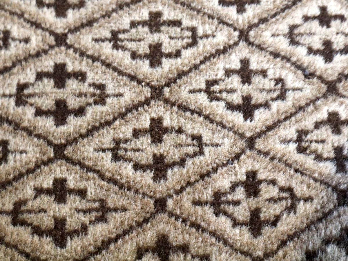 Persian Turkmen Rug — Ivory & Espresso Diamond Lattice | 3'3" × 4'5"