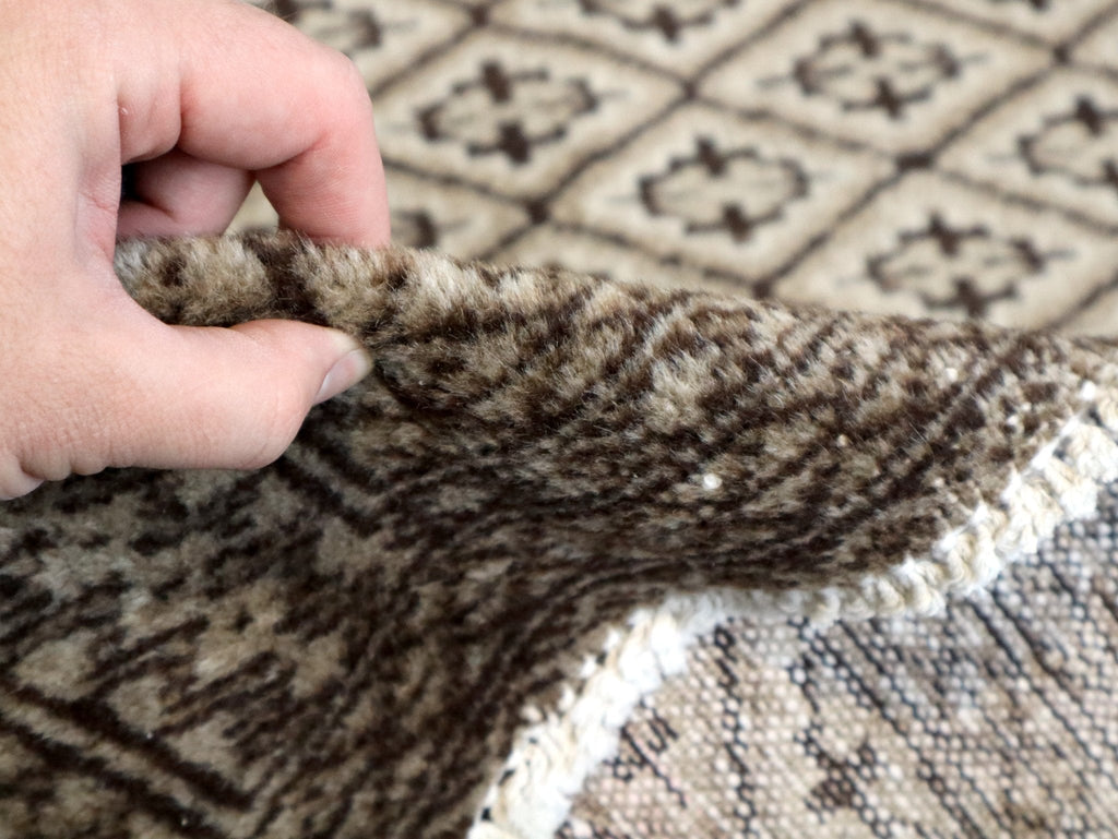 Persian Turkmen Rug — Ivory & Espresso Diamond Lattice | 3'3" × 4'5"