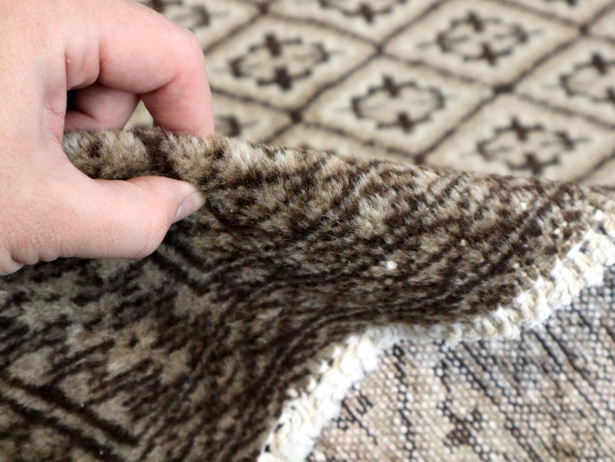 Persian Turkmen Rug — Ivory & Espresso Diamond Lattice | 3'3" × 4'5"