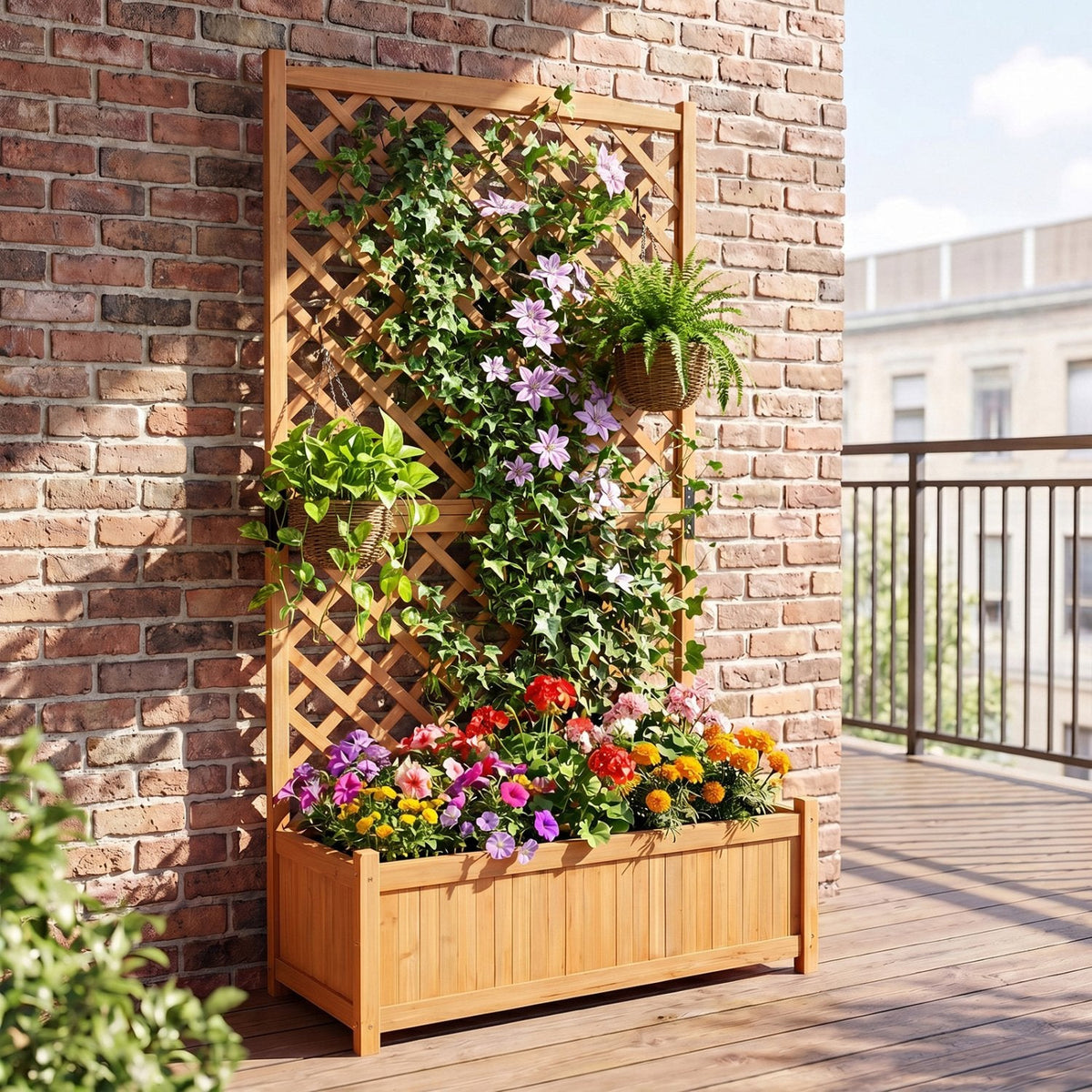 Jardinera elevada con enrejado alto, jardinera de jardín de abeto de 71 pulgadas para plantas trepadoras
