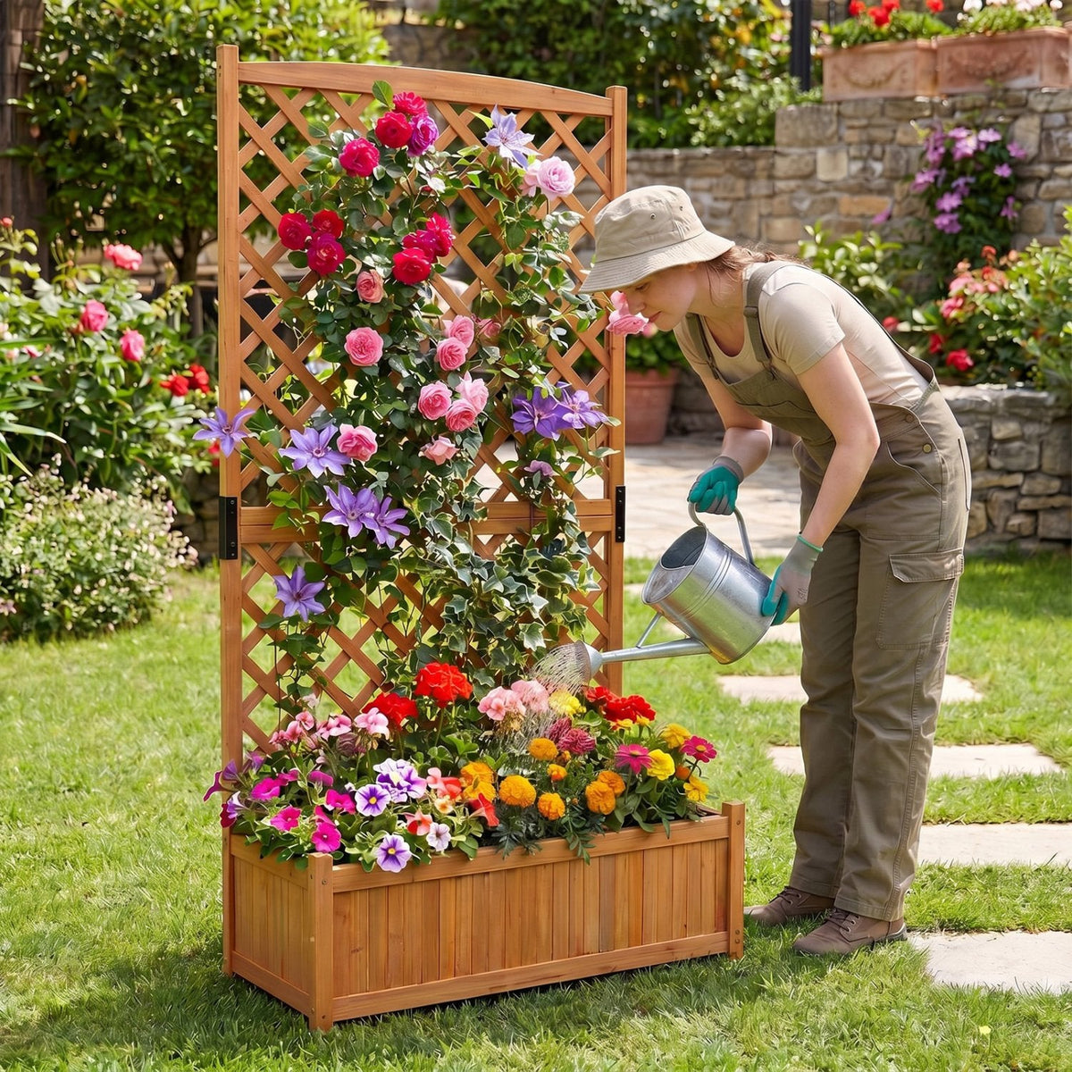 Jardinera elevada con enrejado alto, jardinera de jardín de abeto de 71 pulgadas para plantas trepadoras