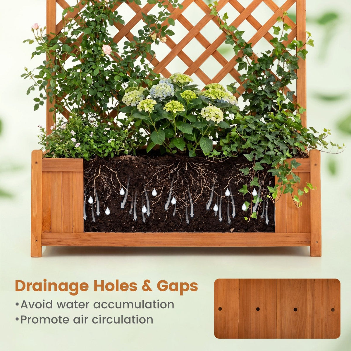 Jardinera elevada con enrejado alto, jardinera de jardín de abeto de 71 pulgadas para plantas trepadoras