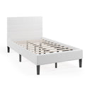 Lit plateforme simple rembourré avec tête de lit capitonnée carrée et 10 lattes en bois