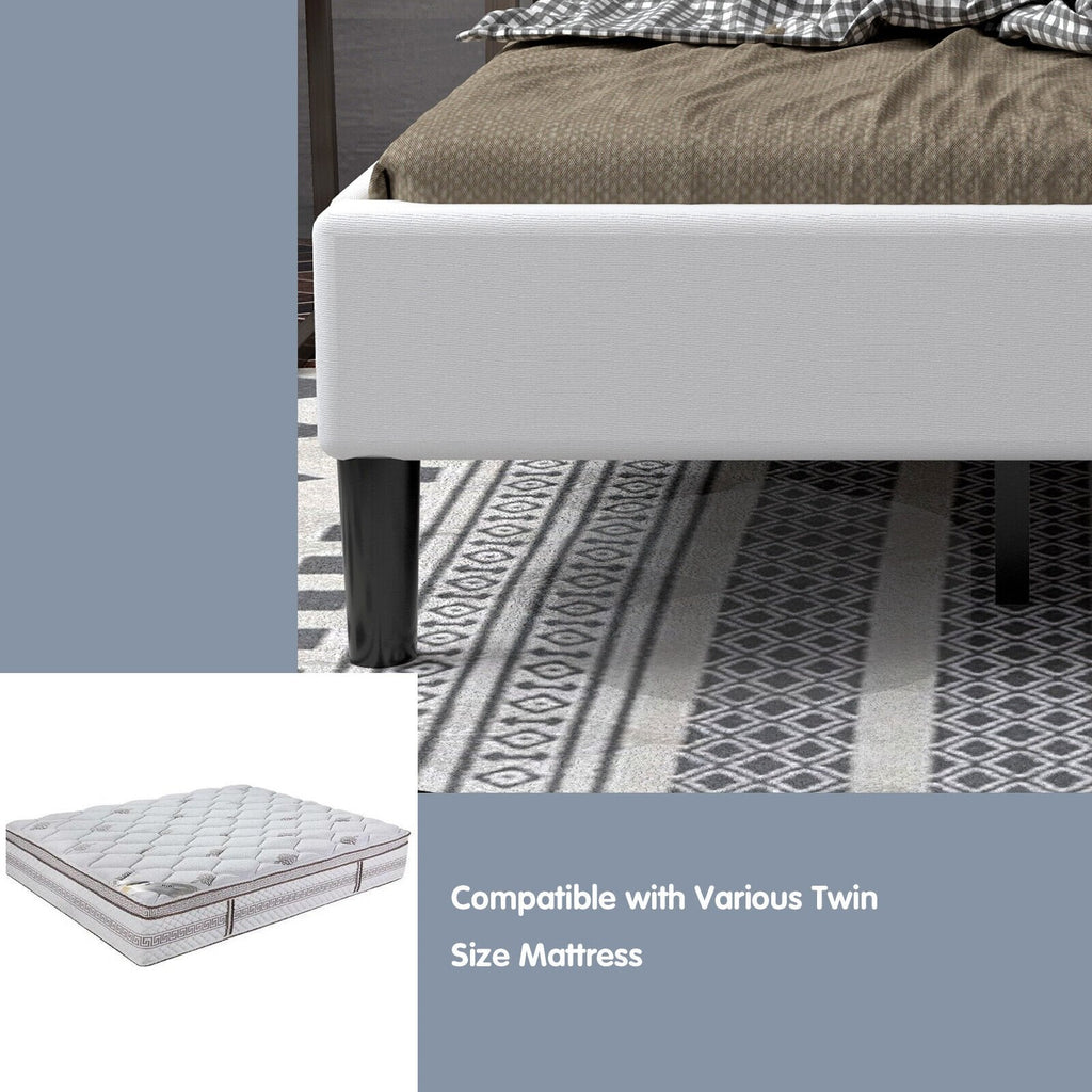 Lit plateforme simple rembourré avec tête de lit capitonnée carrée et 10 lattes en bois