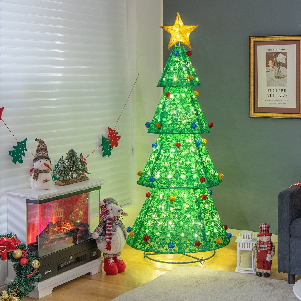 Sapin de Noël escamotable de 1,98 m avec 200 LED blanc chaud, pour l’intérieur ou l’extérieur