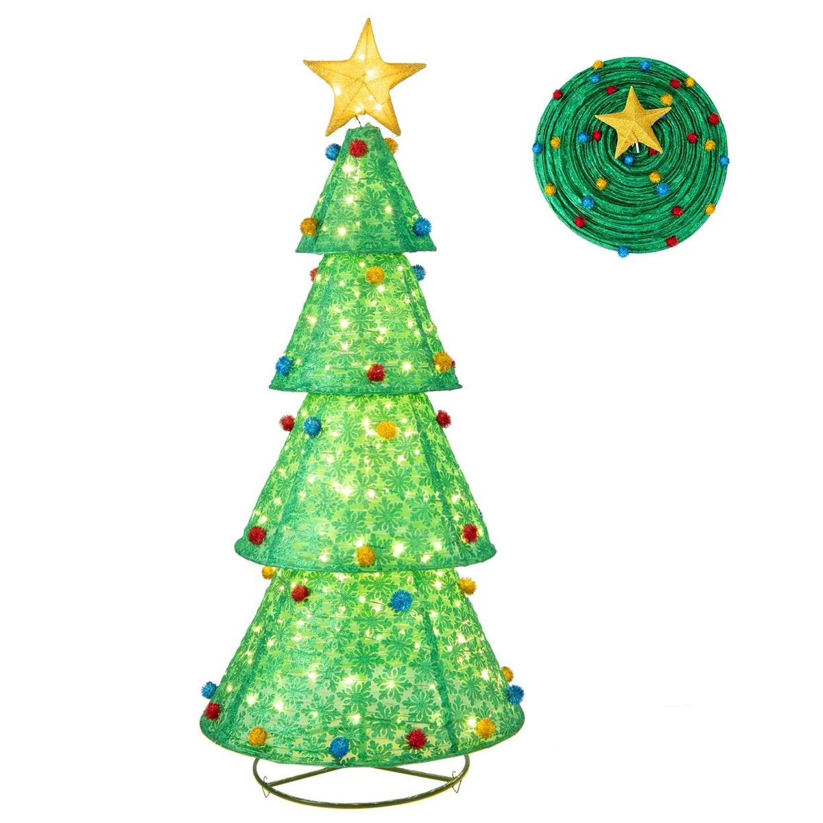Sapin de Noël escamotable de 1,98 m avec 200 LED blanc chaud, pour l’intérieur ou l’extérieur