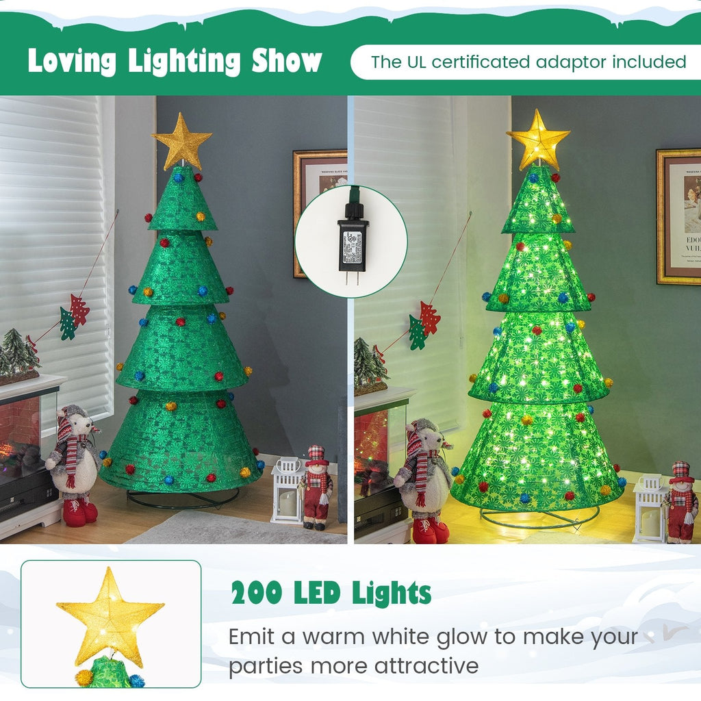 Sapin de Noël escamotable de 1,98 m avec 200 LED blanc chaud, pour l’intérieur ou l’extérieur