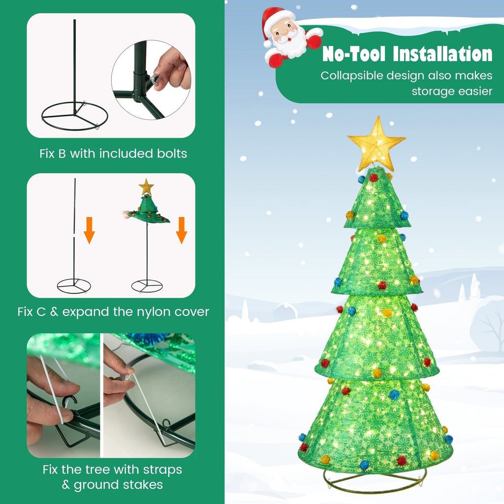 Sapin de Noël escamotable de 1,98 m avec 200 LED blanc chaud, pour l’intérieur ou l’extérieur