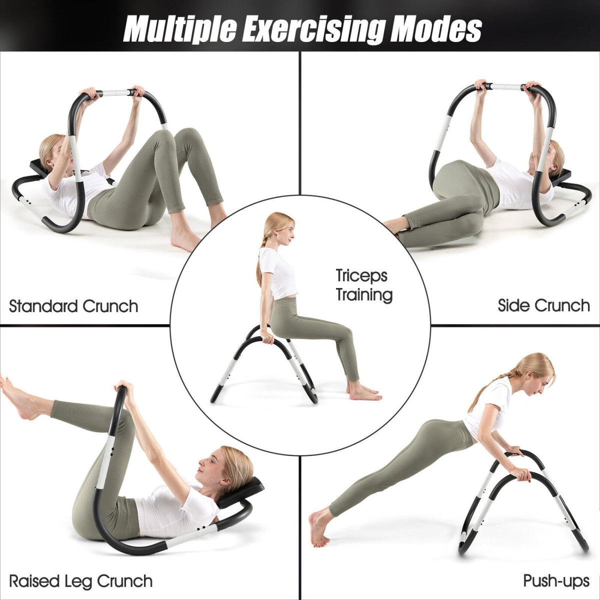Tragbares Bauchmuskeltrainer-Gerät mit Nackenstütze und Schaumstoffgriffen für Büro und Heimfitness – Weiß