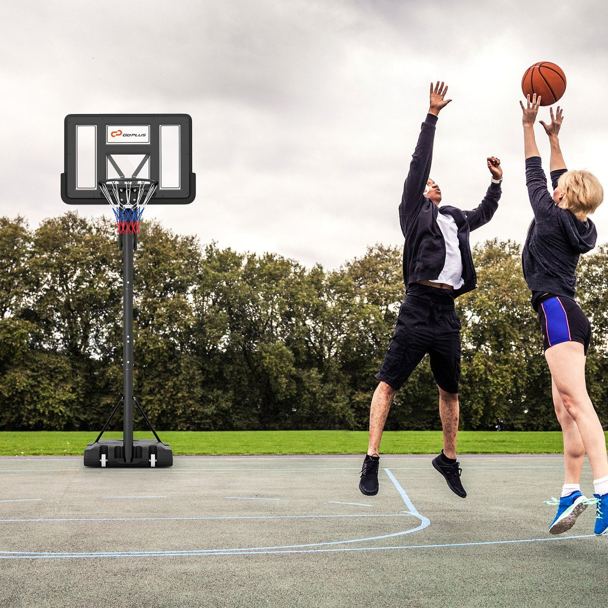 Mobiler Basketballkorb mit 10-stufiger Höhenverstellung von 4,6 bis 10 Fuß