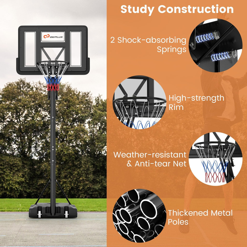 Mobiler Basketballkorb mit 10-stufiger Höhenverstellung von 4,6 bis 10 Fuß