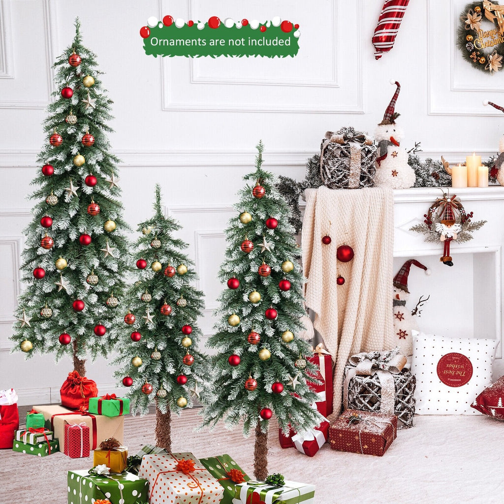 Set de 3 árboles de Navidad delgados con nieve y luces preinstaladas, de 3, 4 y 5 pies, con 300 luces LED de color blanco cálido