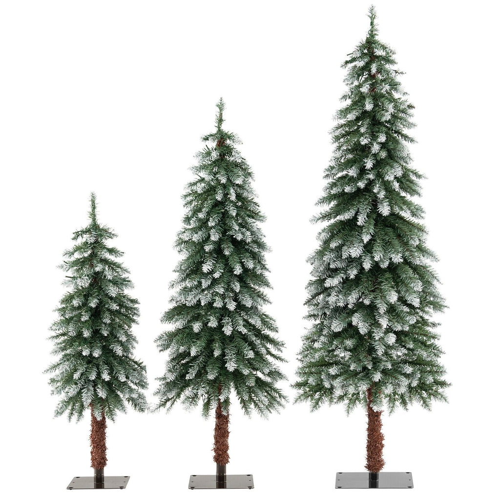 Set de 3 árboles de Navidad delgados con nieve y luces preinstaladas, de 3, 4 y 5 pies, con 300 luces LED de color blanco cálido